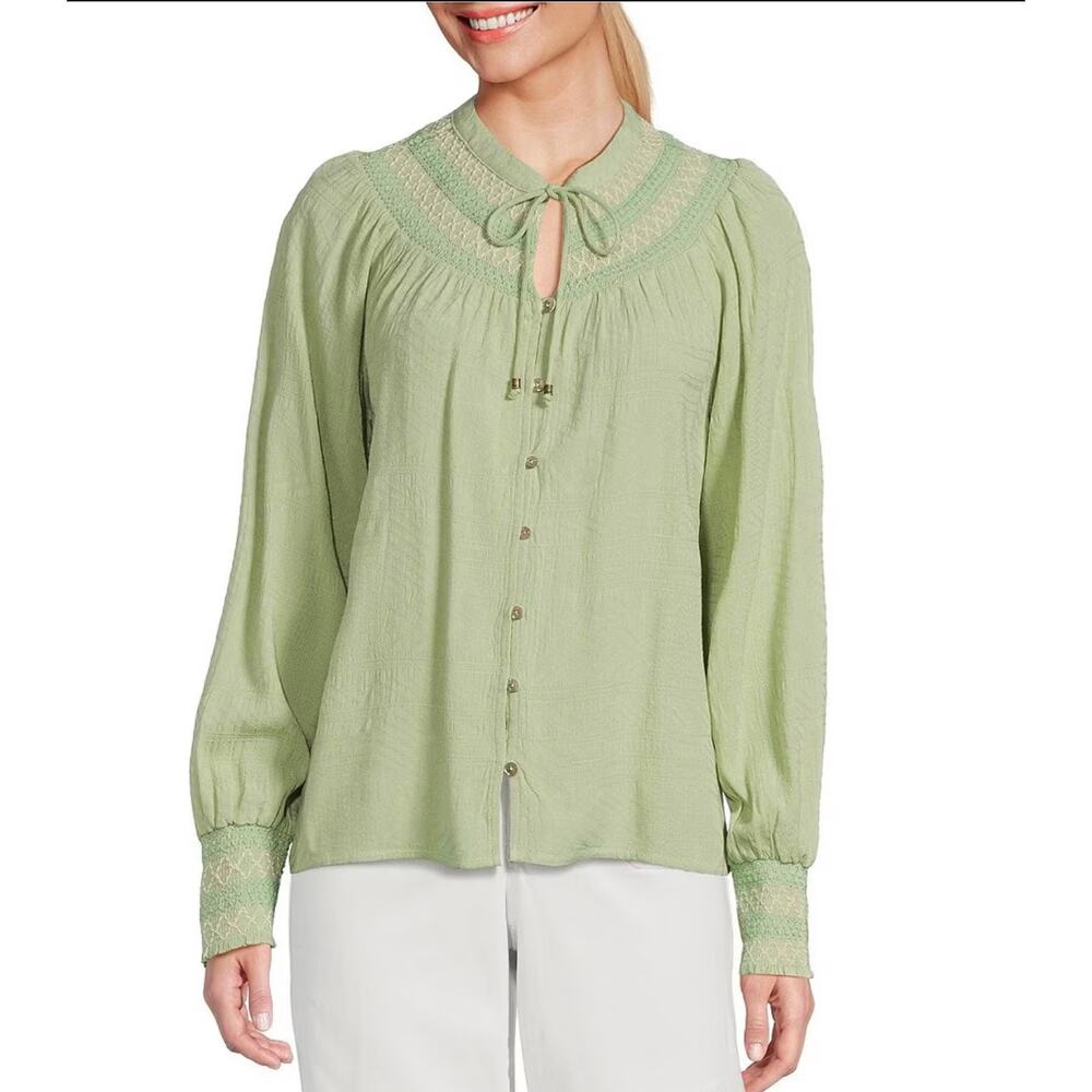 Nurture by west bound Citrus Green Long Sleeve Blouse 1X - Picture 1 of 6